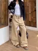 Jeans Rectos Color Caqui Retro Americano para Mujer Primavera y Verano 2026 Nuevos de Cintura Alta Holgados Versátiles de Pierna Ancha Largos