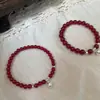 Abençoado com Boa Sorte, Pulseira Sino de Ágata Vermelha, Prata 925, Pulseira de Design Nicho Estilo Ins para Mulheres, Joia de Mão Doce para Melhores Amigas