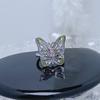 Pequeño Anillo Abierto de Mariposa y Flor de Esmalte Verde Fresco de Verano, Nivel Alto de Lujo Ligero Nicho