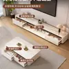 Mueble de TV de Piedra Sinterizada Sala de Estar Hogar Nuevo Estilo 2025 Lujo Ligero Sensación de Alta Gama Apartamento Pequeño Combinación de Mesa de Café de Madera Maciza y Mueble de TV