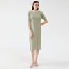 Vestido de Color Sólido de Manga Corta Ajustado Miyake Primavera 2026 para Mujer, Vestido Simple de Pliegues Línea A de Longitud Media