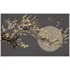 Mural de Flor y Luna Llena Estilo Chino Moderno para Sala de Estar, Pared de Fondo de TV, Tela de Papel Tapiz de Lujo Ligero 3D, Relieve Tridimensional 8D, Flor de Ciruelo
