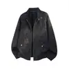 Chaqueta de cuero PU Hanlu estilo retro americano desgastado tie-dye falso para hombre, otoño, corta, silueta ancha, cuello alto, chaqueta de motociclista