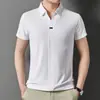 Camiseta Masculina de Manga Curta Cor Sólida Verão 2025 Seda Gelada Sem Costura Jovem e de Meia-Idade Gola Polo Manga Meia Manga Não Amassa