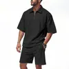 Estação Independente Transfronteiriça Verão Masculino Solto Lar Hip-hop Zíper POLO High Street Casual Manga Curta Shorts Conjunto de Duas Peças