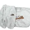 Conjunto de invierno de dos piezas para niños, casual, holgado, grueso y con forro polar, estilo coreano, para niños y niñas, con diseños de dibujos animados y pantalones deportivos versátiles