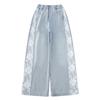 Jeans de Encaje para Niñas Primavera Verano Otoño Nuevos Casuales Rectos Costura de Encaje Jeans 2025 Pantalones para Niños Comercio Exterior