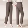 Calça Reta de Cor Sólida Simples para o Dia a Dia 2026 Nova Outono Cintura Alta Elegante Versátil Nove Pontos para Meia-Idade e Idosos