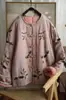 Nuevo Estilo de Invierno Algodón de Sarga Estampado Retro Cuello Redondo Puños Abotonados Bloques de Color Estilo Chino Chaqueta de Algodón 498013