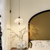 Lámpara de araña de dormitorio con estética de canción, lámpara de calabaza de tela estilo retro Zen chino nuevo para sala de té, adecuada para habitaciones de huéspedes y comedores, lámpara de araña de hierro