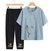 Ropa de Verano de Manga Corta para Mamá, Trajes de Verano, Camisetas de Algodón Puro para Abuela, Ropa para Señoras Mayores, Nuevo Estilo de Algodón y Lino Estilo Chino