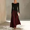 Ropa de mujer transfronteriza europea y americana 2026, vestido largo de color block para el día a día y negocios, elegante vestido de manga larga de estilo lady