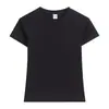 Camiseta de Punto Elástico Acanalado con Hombros Normales, Cuello Redondo y Mangas Cortas para Mujer 2026 Verano Nueva Ajustada de Color Sólido Manga Media Top de Moda