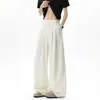 Pantalones de verano finos para hombre de corte holgado, pantalones casuales rectos de estilo americano de moda con una caída fresca, pantalones anchos plisados hechos de seda de hielo