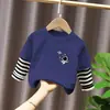 Camiseta de Manga Larga 100% Algodón para Niño 2025 Primavera y Otoño Nueva Camiseta Falsa de Dos Piezas Cosida para Bebé Niño Top Casual