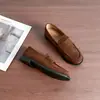 Mocassins Retro Maillard sem cadarço 2026 Estilo novo Primavera/Outono salto grosso sapatos de sola única estilo britânico feminino sapatos pequenos de couro