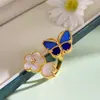Conjunto Floral de Mariposa Hecho en Fábrica con Colores Contrastantes Azul y Verde, Anillo, Pendientes, Broche, Pulsera, Cadena para Suéter Frescos y Elegantes