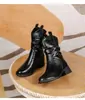 Aumento de Altura de 8 CM ~ Estilo Retro Verano 2026 Nuevas Botas Martin de Tacón Grueso y Puntera Redonda Botas de Caballero de Media Pantorrilla para Mujer Botas Cortas