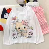 Pijama de Algodón Nube Estilo Coreano para Primavera y Otoño con Almohadillas en el Pecho para Mujer Nuevo Dibujos Animados Suelto Pantalones de Manga Larga Conjunto de Ropa para el Hogar