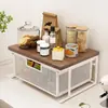 Estante de almacenamiento extraíble con rejilla superior de madera multifuncional para mesa de comedor del hogar, organizador de artículos varios, estante para tazas y bocadillos de sala de té