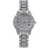 Relógio de Aço com Pulseira Literal Romana Totalmente Cravejado de Diamantes Céu Estrelado Elegante de Negócios Relógio de Quartzo Hip Hop Conjunto de Pulseira Totalmente Cravejada de Diamantes