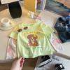 Camiseta Infantil Casual Desenho Animado Verão Novo Verão Mangas de Proteção Solar Falso Duas Peças Meninas Manga Curta Algodão T-Top Roupa Infantil