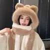 Chapéu de Urso Cachecol de Inverno Luvas Peça Única Lã Pelúcia Chapéu Quente Fofo Outdoor Meninas Outono e Inverno Fashion