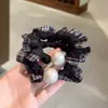 Goma para el pelo de satén a cuadros con perlas, estilo coreano, simple y versátil para el uso diario, accesorio para el cabello duradero y muy elástico