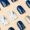 Pegatina para uñas de gel patrón mármol brillo mediano largo cabeza cuadrada portátil para uñas azul bruma plata brillo portátil
