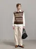 Chaleco de punto Fair Isle retro con bloques de color y rayas, cuello redondo, para mujer, prenda de capas de invierno, suelto y versátil, chaleco suéter, moderno
