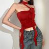 Camisola floral tridimensional de diseñador al por mayor transfronteriza para mujer, top tubular ajustado con cuello halter para usar sobre otra ropa
