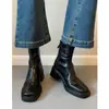 Versão em Couro Macio ~ Botas Curtas Francesas de Salto Grosso para Mulheres 2025 Novas Botas Simples de Outono e Inverno Salto Alto Elásticas Ajustadas Botas Chelsea