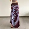 Saia Irregular Estampada Color-Blocking Retrô Estilo Nicho, Saia Longa Plissada de Renda Elegante e Estilosa de Cintura Baixa, Fluida para Mulheres