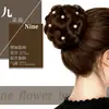 Peluca de Moño de Perlas para Mujer, Moño de Nueve Flores, Recogido Rápido, Adorno de Moño de Cabello de Seda Natural de Alta Temperatura