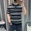 Camisa Polo de Manga Corta para Hombre Verano 2026 Clásica Rayada Transpirable Ajuste Delgado Tejido Fino Camiseta Casual de Negocios Cuello Campana
