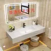 Juego de Lavabo Integrado Cerámico de Placa de Roca Sin Juntas para Hoteles, Casas de Huéspedes y Posadas, Lavabo Sencillo con Gabinete de Espejo en Gris