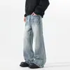 Roupa Masculina Fengshe / Jeans Flare Rachado Desgastado Raio Retro Americano Jeans Solto High Street Masculino