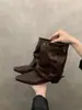 Leggings con Cinturón de Hebilla Puntiaguda Botas Estilo Nuevo Motocicleta Tacón Grueso Botines Tobillo Adelgazantes Caña Corta 2026 Botines Mujer Chica Caliente