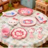 Conjunto de mini louças de resina para novos produtos transfronteiriços, acessórios de gato rosa, decorações de brinquedo de comida em miniatura, pequenos enfeites feitos à mão DIY