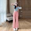 Pantalones de pierna ancha color caramelo Ice-shreds 2024 para mujer, verano, delgados, de cintura alta, corte ajustado, pantalones rectos holgados, pantalones casuales