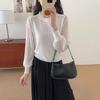 Camiseta de Punto Moderna de Primavera Temprana para Sexys Estilo Nuevo de Primavera Slim Camisa de Encaje Empalmada Top de Manga Larga