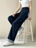 Jeans de Perna Larga Patchwork Xadrez com Laço Vintage Bordado para Mulheres, Calças Retas Soltas de Cintura Alta Comprimento Total para Outono
