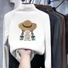 Camiseta interior de forro polar con cuello alto medio para niñas, nuevo estilo otoño/invierno, camiseta casual de manga larga moderna y versátil, top cálido para bebés