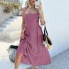 Di Yun 2026 Primavera/Verano Estilo Casual de Vacaciones Europeo y Americano Amazon Color Sólido Cintura Alta Sin Mangas Cuello Halter Vestido Largo para Mujer