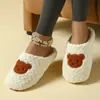 Moda de Invierno Patrón de Osito Pantuflas de Interior para Pareja Cálidas Ligeras de Punta Cerrada para el Hogar Algodón para Maternidad