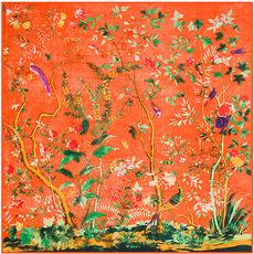Nueva bufanda cuadrada grande para mujer de otoño e invierno de 130 cm x 130 cm con diseño de flores y pájaros de seda de sarga pesada de la jungla