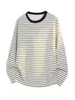 2026 HT26544 Longitud Extendida Talla Grande Cuello Redondo Rayas Mangas Largas Camiseta M-5X HT26891-Especial P16