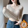 Tops Calientes para Mujer en Otoño e Invierno, Terciopelo Grueso con Encaje y Almohadillas en el Pecho, Ropa de Otoño de Manga Larga, Camisetas Básicas Ajustadas