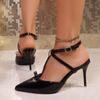 Sandalias Romanas Huecas de Nuevo Estilo Primavera 2025 Transfronterizas Punta Estilete Zapatos de Mujer Moda Europea y Americana Tacones Altos de Punta