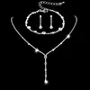 Conjunto de joias simples água diamante brincos femininos colar pulseira conjunto de três peças acessórios de casamento colar joias de prata